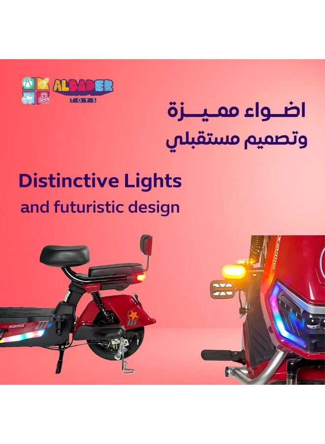 البدر سكوتر كهربائي V30 بتصميم عصري مع سرعة قصوى 30 كم/س, سكوتر دفع كهربائي نطاق 20 إلى 25 كم ومحرك كهربائي مع 4 بطاريات، سكوتر للبالغين بمحرك 350W من البدر - Image 5